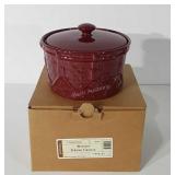 Longaberger pottery woven drum crock with box, 7"