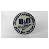 B & O Railroad porcelain sign by Ande Rooney, new