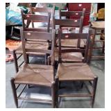 4 Early Rush Cane Seated Farm Table Chairs,