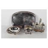 Silverplated service ware, 14" × 10" Swedish tray,