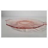 10" pink depression glass plate with etched