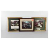 Three landscape prints, two Thomas Kinkade, all