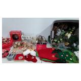 Christmas holiday decor,  tree skirt, ornaments,