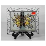 Painted glass suncatcher with easel, some paint