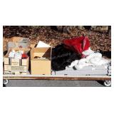 Two Jordache coats, canning jars, Brown bottles,