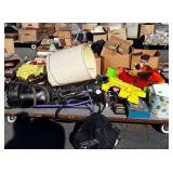 Skid with golf bag, lamp, kids toys, pinata