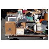 Skid with balls, plastic storage container, a