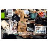 Skid with lamps, books, welding helmet hey,