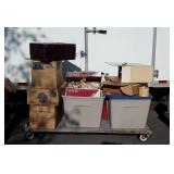 Skid with canning jars, stuffed animals, totes,