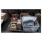 Skid lot of with books, electronics,  suitcase,