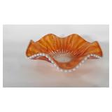 Glassware, carnival glass with ruffled bowl with