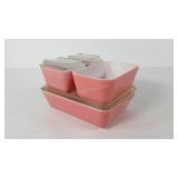 Pyrex, pink refrigerator dish set, missing on lid