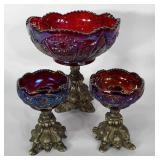 Glassware, carnival glass, includes three