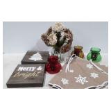 Rustic Christmas holiday decor, lighted signs,