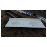 Cultured Marble Double Bowl Bath Sink, 61"