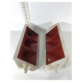 Pair of matching corner wall shelves, each