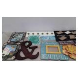 Wall art, includes metal flower, signs, photo