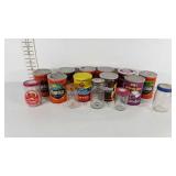 Coffee cans and glass jars, includes Empress,