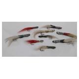 Fishing lures, includes nine hand tied metal