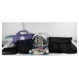 Ladies purses, shade cloth, curtains, and trolley