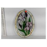 Leaded glass floral wall hanging, 15" × 21"