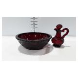 Glassware, Avon Cape Cod ruby red cruet and bowl