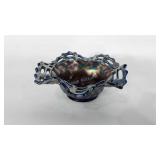 Glassware, blue carnival glass bowl, 6"