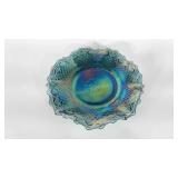 Glassware, carnival glass ruffled blue diamond