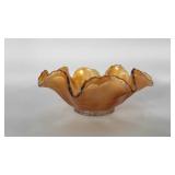 Glassware, ruffled carnival glass marigold bowl,
