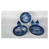 Royal Copenhagen plates and bells, marked Denmark