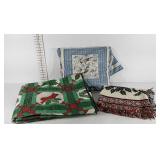 Christmas linens, needleworks throw, and