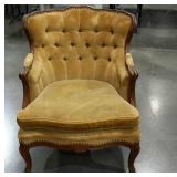 Tufted arm chair, needs cleaned, tear as shown