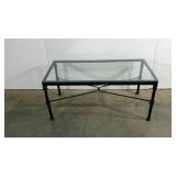 Heavy weight metalwork coffee table, glass top,