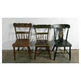 Group of 3 mismatched tole painted chairs,