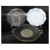 Glassware, three plates, includes divided relish
