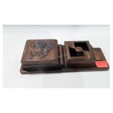 Bronze cigarette holder and ash tray, marked