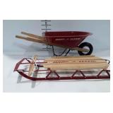 Radio Flyer doll sized wooden sled and wheel