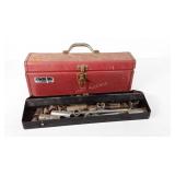 Stack-on metal tool box with various wrenches and