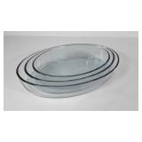 Martnex Glass oval casseroles, 11" 13" and 15"