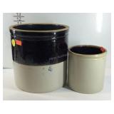 Two stoneware crocks, both have cracks