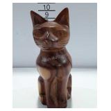 Wooden cat statue, 9"