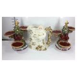 Christmas decor, two tree cardinal candle holders