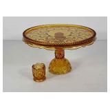 Moon and Stars amber glass cake stand and