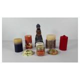 Candle group, pillar, jar, figural and two jar