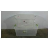 Two clear plastic totes with lids, Rubbermaid 66