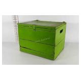 Green painted wooden crate with hinged lid, 18" ×