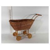 Wicker baby doll stroller, 15" tall