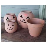 3pc Terracotta Jack O Lantern Planter Pots with