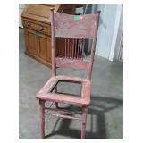 Antique Farm Chair, Ribbon and Swag Press Back,