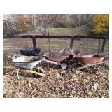 5 Wheel Barrows, 1 poly hopper with fracture